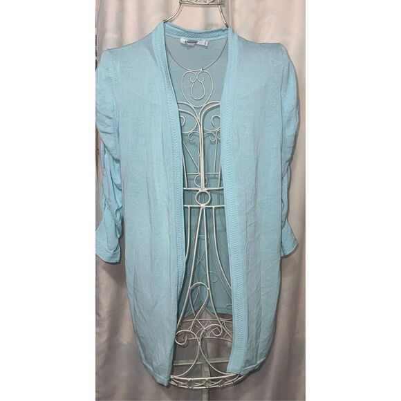 GREAT CONDITION Chicos Women's Kiara Sheer Cardigan Open Cardigan Blue size 0 (s - Picture 3 of 9